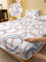 1 Simple modern Circles Geometry printed matte Fitted Sheet, bedroom printed bed cover, bedding (excluding pillowcases) 1
