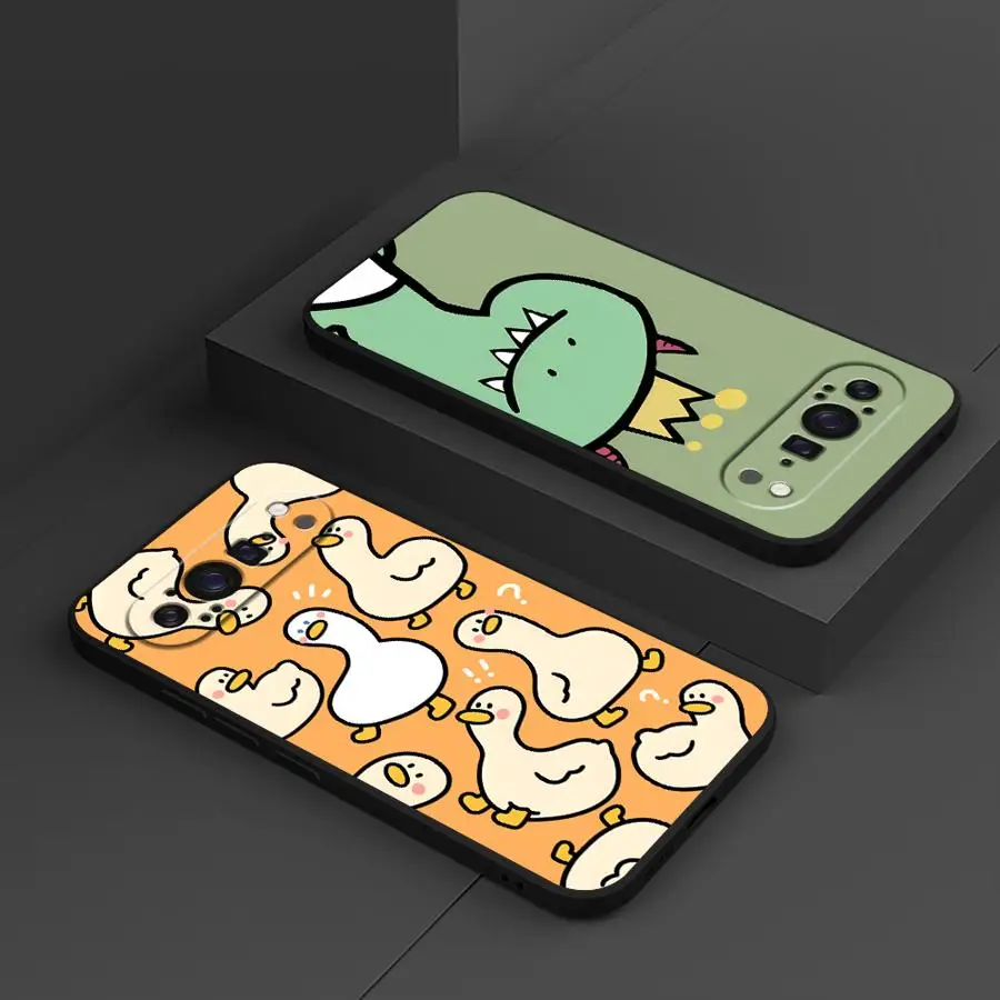 Whimsical Dinosaur Goose Black Soft Shell Phone Case