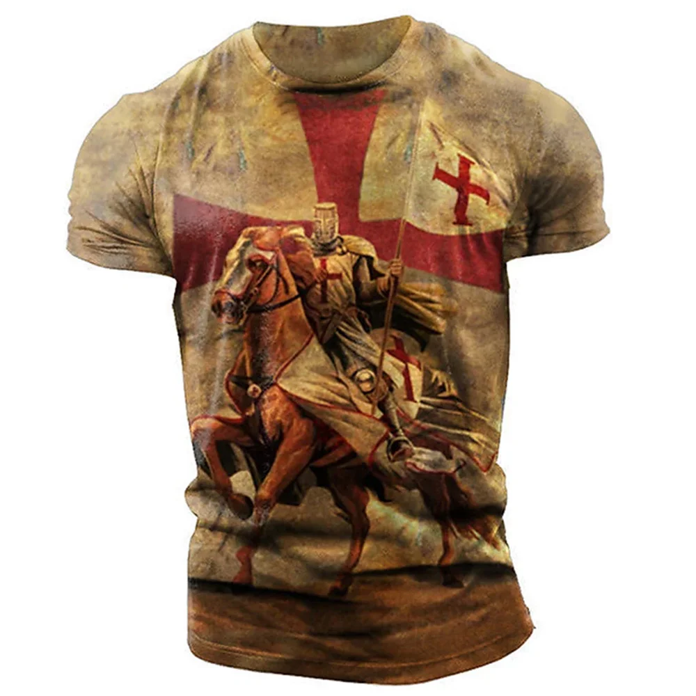 

T-Shirts Retro Knights Templar Cross 3D Print Summer Tees Crew Neck Casual Tshirt Harajuku Oversized Men Women Kids Tops Clothes