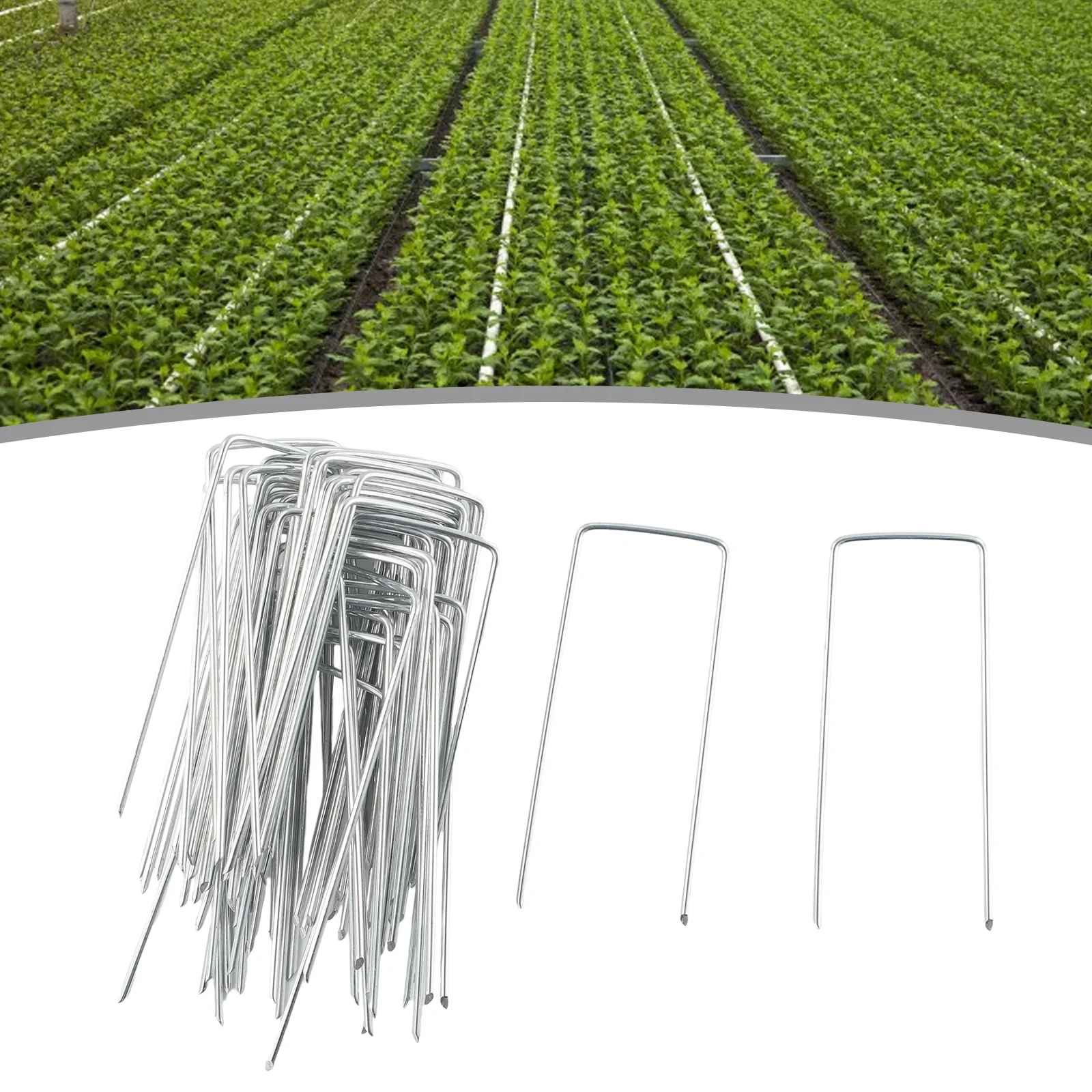 50* Galvanised Metal Ground U Tent Pegs Gazebo Camping Tarpaulin Hooks For Fixing Grass Cloth, Greening, Fixed Lawn