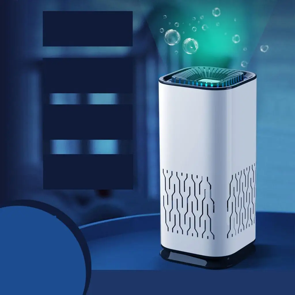 Vue de face du purificateur d'air HEPA portable silencieux avec grille d'entrée d'air visible.