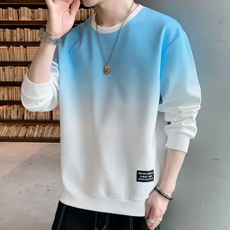 Fashion O-Neck Loose Casual Gradient Sweatshirts Men's Clothing 2023 Autumn Winter Oversized All-match Tops Korean Sweatshirts