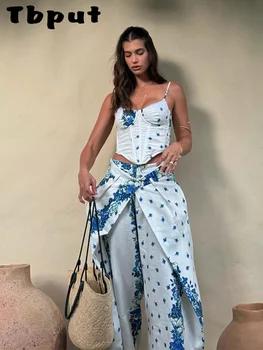 Sexy Printed Vest Trouser Women Suit Sleeveless Slip Top Irregular Pants Lady Set 2026 Spring Summer 2 Pieces Set Women 1
