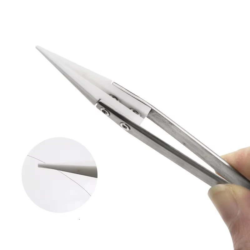 Anti-Static Ceramic Tweezers Stainless Steel Industrial Ceramic Tweezers Insulated Straight/Curved Tip Black-Whit
