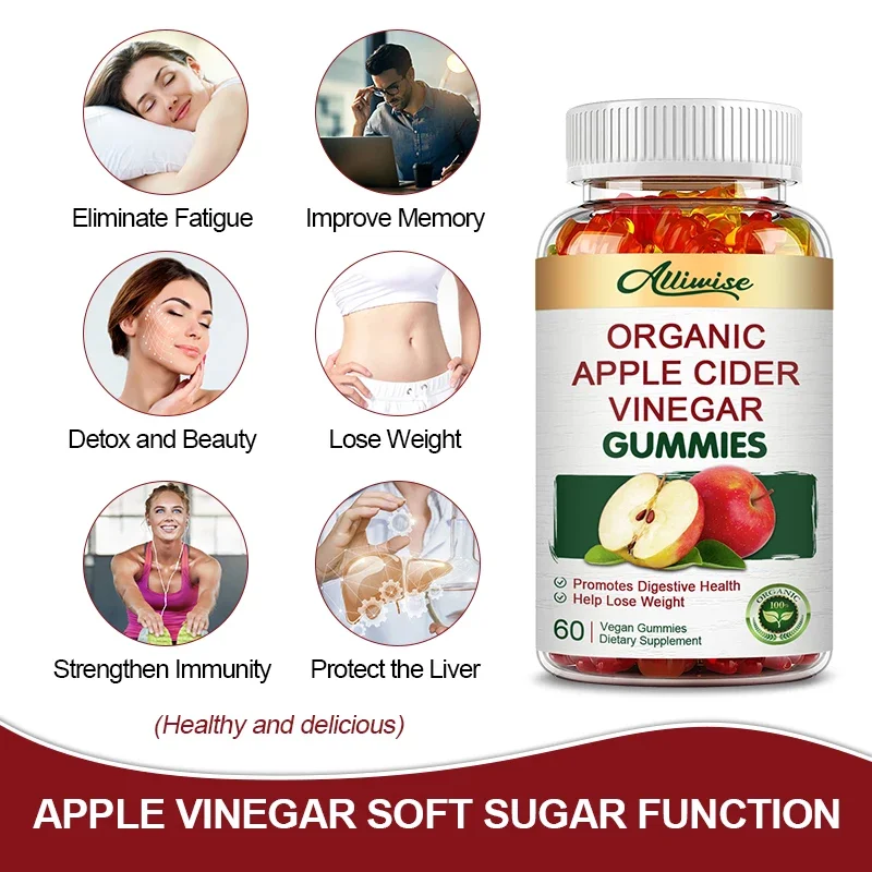 Organic Apple Cider Gummies Fat Burner Body Sculpting Vitaminb Reduce Bloating and Promote Digestion Dietary Alliwise