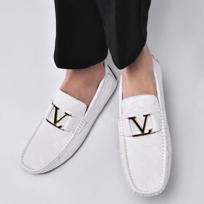 100% Genuine Leather Shoes Crocodile Pattern Men's Loafers Flats Office Moccasins Driving Wedding Business Buckle Strap Slip on 2