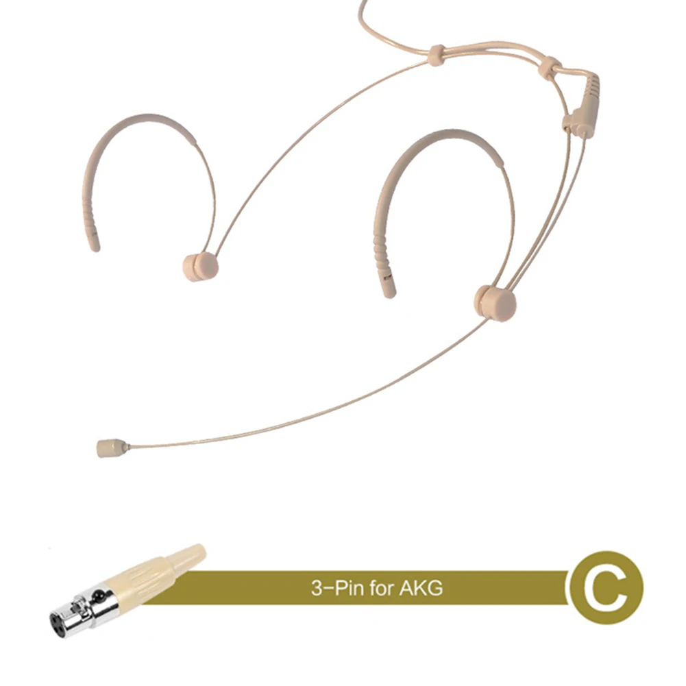 1 Pcs  Beige Double Earhook Ear Hook Omnidirectional Condenser Headset Mic Headworn Microphone 3.5mm 3 Pin 4 Pin XLR Plug