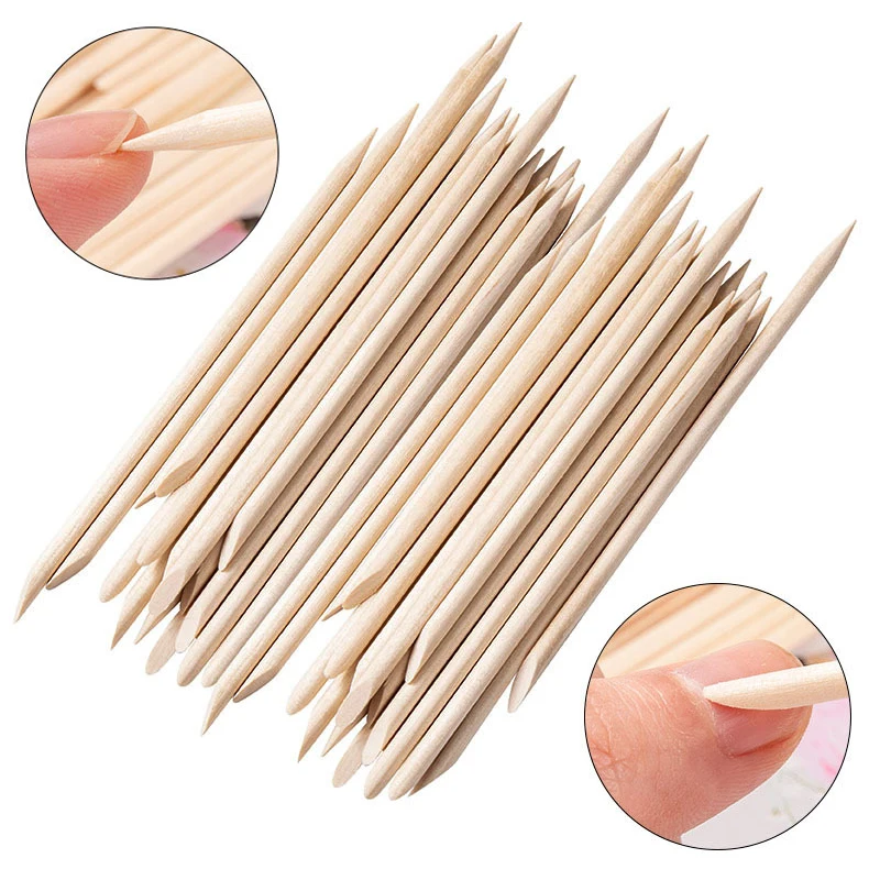 10/50/100 Wooden Cuticle Pusher Remover Nail Art Design Orange Wood