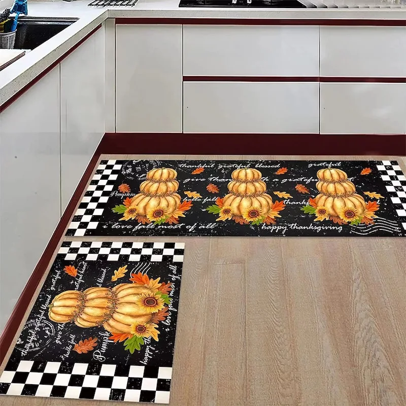 2 피스 가정용 주방 바닥 매트, 호박 매트, 흡수성 미끄럼 방지 매트, 유럽 및 미국 크리스마스 휴일 매트, 현관