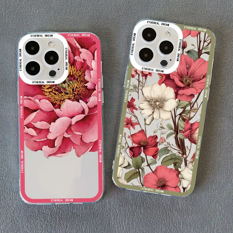 Vintage elegante rosa Pfingstrose Blume klare Handy hülle für iPhone 13 Pro Max 15 11 12 14 Pro Max 15 14 7 8 plus x xr xs Rückseite – Detail 15