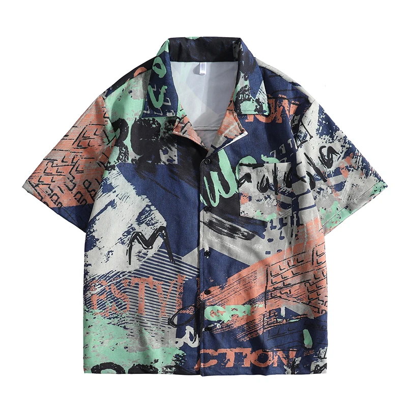 Fashion Lapel Button Casual Color Printed Shirts Men's Clothing 2024 Summer New Loose All-match Tops Korean Short Sleeve Shirts women s shirts 2021 summer new hawaii printing trend streetwear short sleeve lapel casual baggy top fashion boyfriend blouse