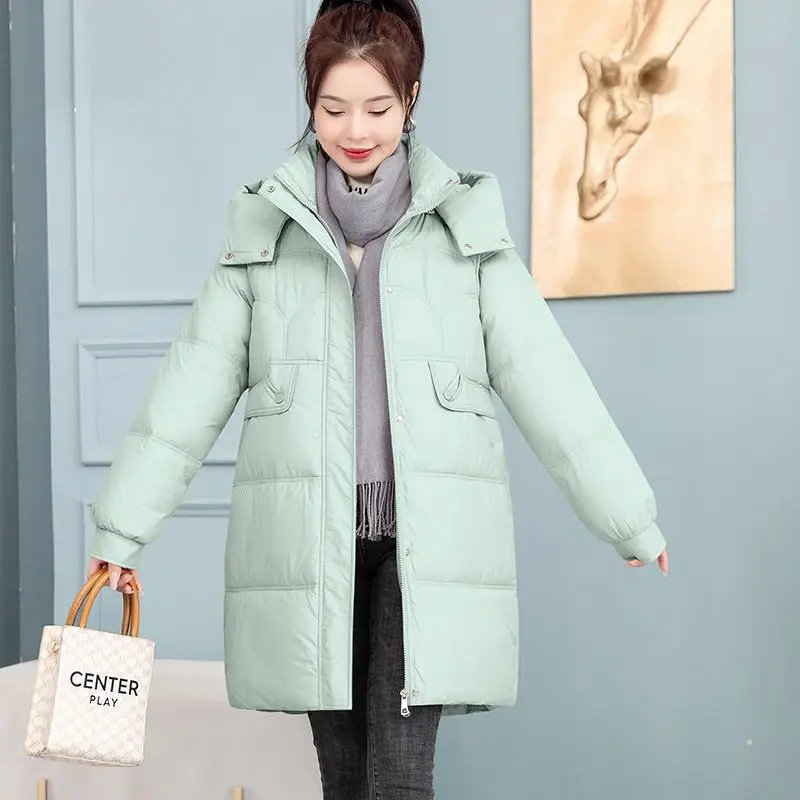 2023 New Women Down Jacket Winter Coat Female Mid Length Version Parkas Thick Warm Outwear Hooded Leisure Time Fashion Overcoat