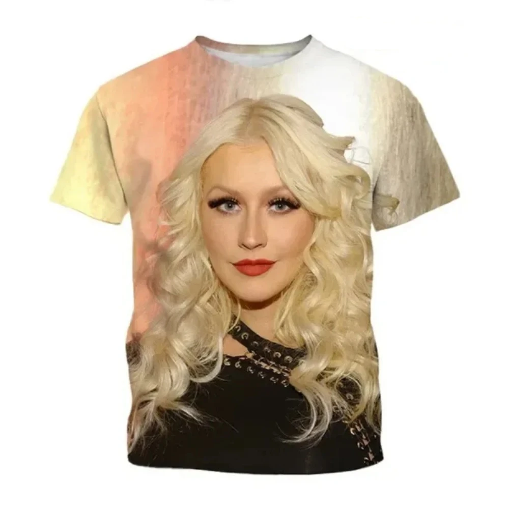 

Christina Aguilera 3D Printed T-shirt Casual Round Neck Short-sleeved Unisex Harajuku Sports T-shirt Top Cosplay Men's Clothing