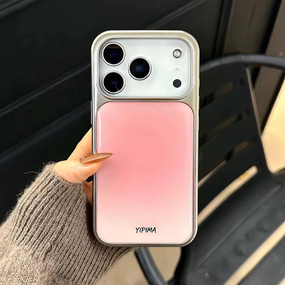 Gradient Color Glossy Pattern Electroplated Resin Phone Case Back Cover