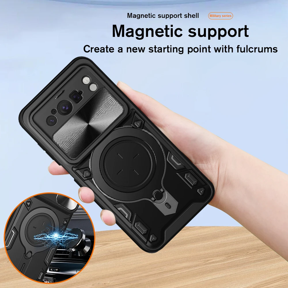 Magnetic Holder Support Phone Case For Google Pixel 8 5G Push Window Camera Lens Protective Cover Pixel8 Pro_voghion.com