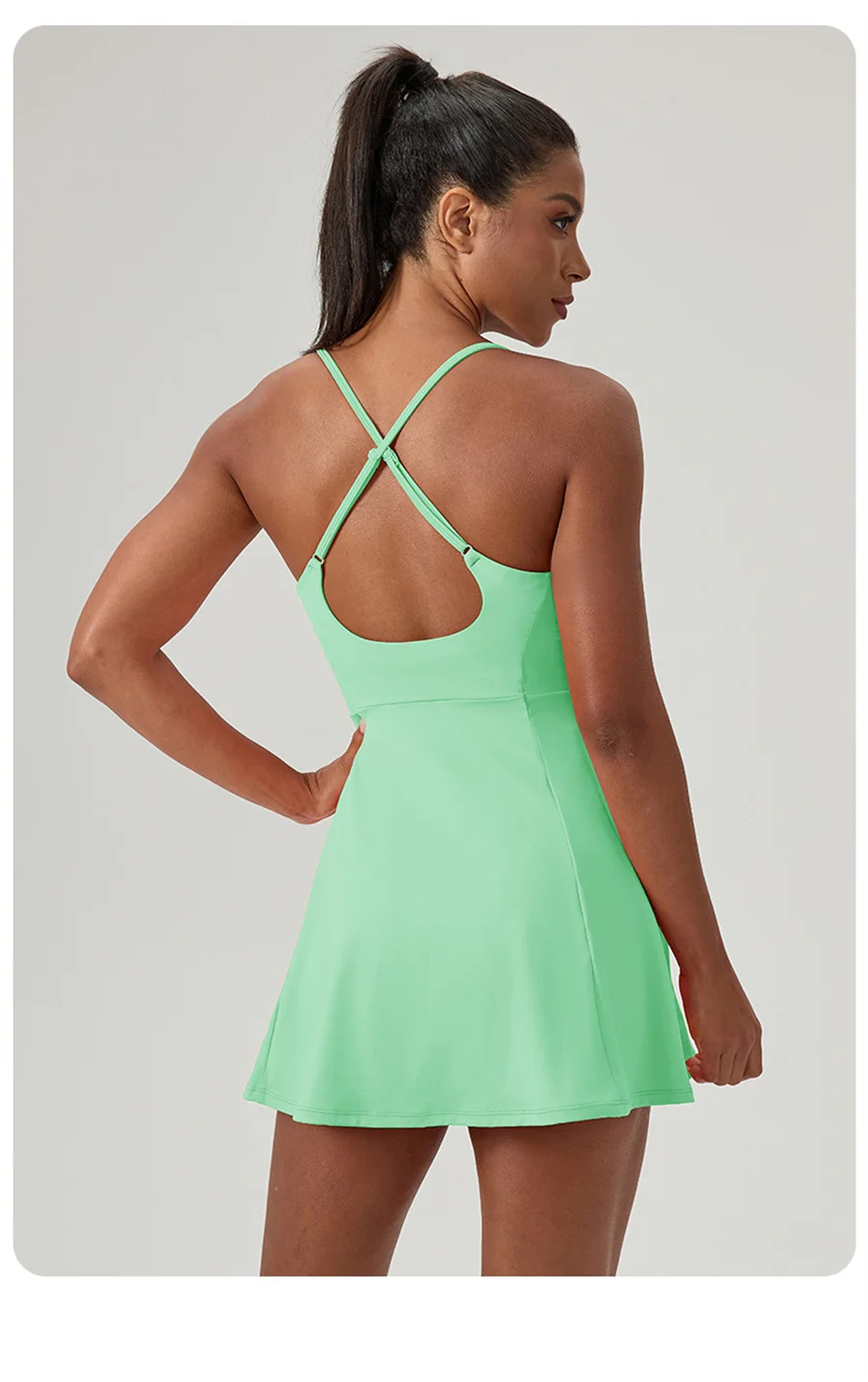 Women’s Sleeveless Tennis Dress Cross Backless Golf Long Skirt Shorts Two Pockets Training Dancing Quick Dry Sport Long Dress