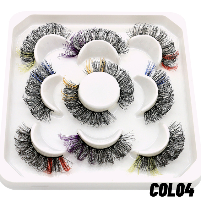 5/8pairs Colored Eyelashes Wispy Mink Lashes Natural Fluffy Cat Eye Lashes Strip 5D False Eyelashes Eyelash Extension