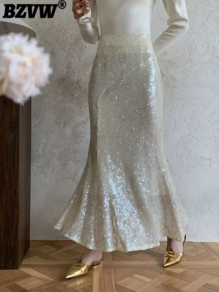 

BZVW Sequin Wrapped Hip French Style Mermaid Skirt For Women 2023 New Trend Party Elegant Skirts Female 25X3711