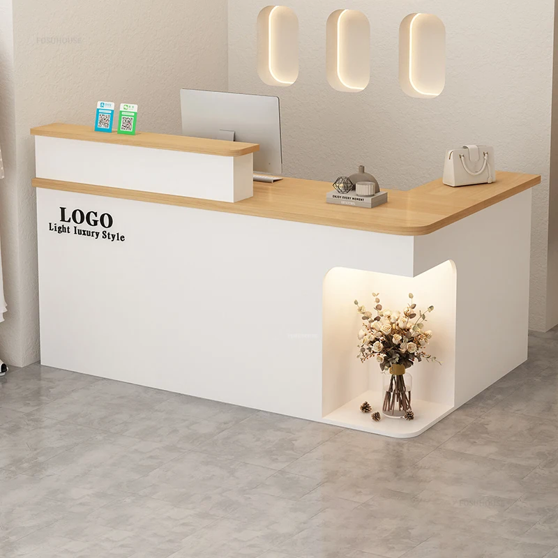 Nordic Beauty Salon Reception Counter Office Furniture Creative Company Corner Reception Desk Clothing Store Cashier Bar Counter