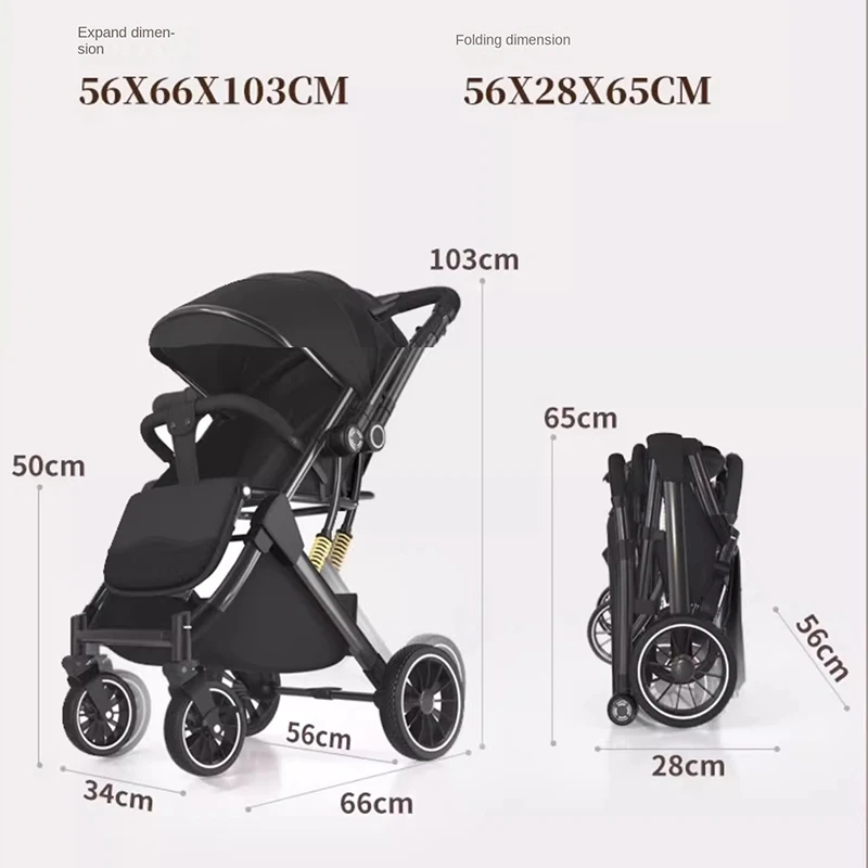 Portable Baby Stroller High Landscape Can Sit and Lie in both Directions One-handed Folding