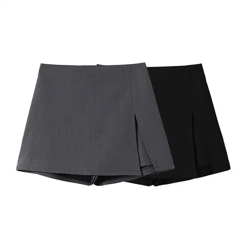 High Waist A- Line Mini Skirt Suit Black Summer New Style Slit Slimming Transparent Half-length Skirt Pants for Women