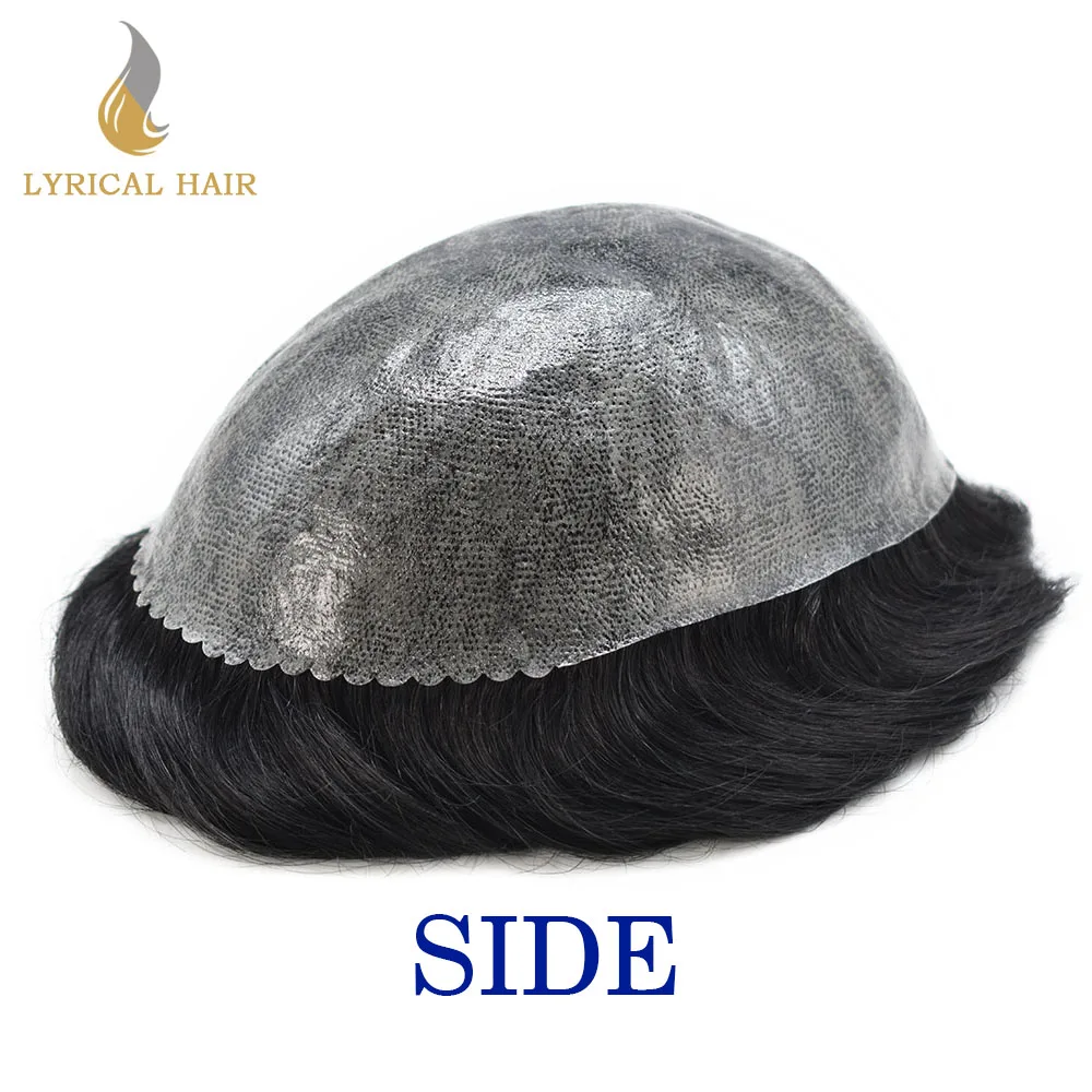 Human Hair Toupee Male Hair Prosthesis Mens Full Poly Skin 0.10mm Injection Pu Human Hair System for Hair Loss Solution