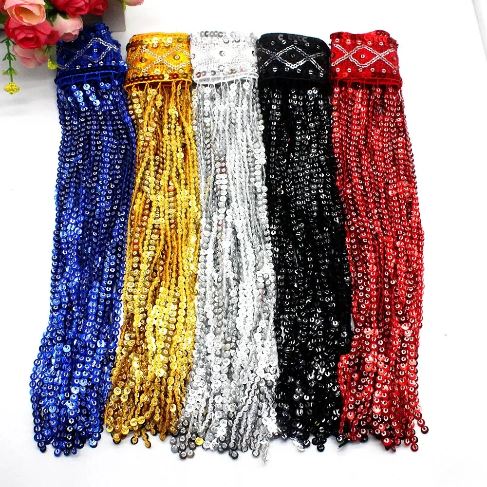 

10 Yards Sequin Fringe Tassel Latin Fringes Dress Macrame Lace Dance Dress Lace Trims Gold Silver Sewing Apparel Trimming 32CM