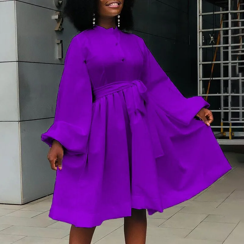 Vestido elegante de talla grande 5XL para mujer, moda informal, sólido, manga larga linterna, vestido africano con cordones, vestido de baile de