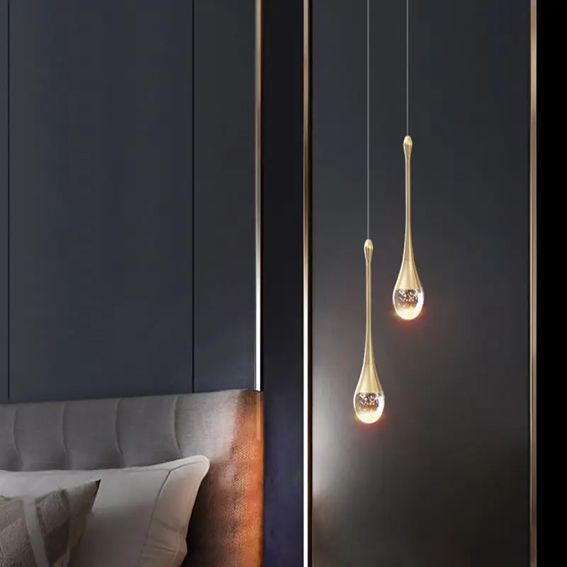 

Customizable Post-Modern Crystal Led Pendant Lights Black/Gold Water Drop Hanglamp Art Bedside Restaurant Bar Staircase Lamps