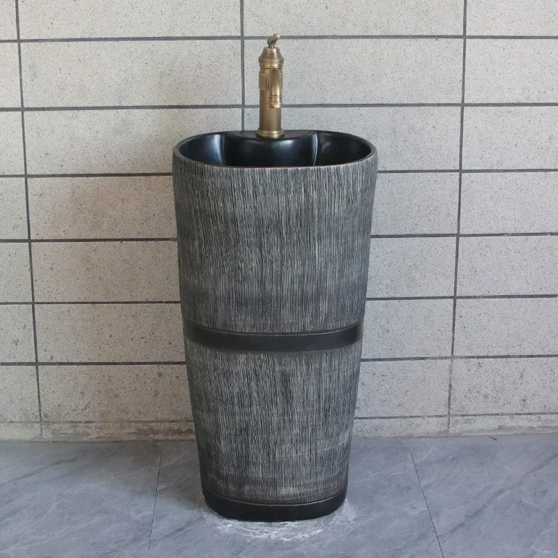 

Vertical Column Type Washbasin Outdoor Balcony Wash Basin One-Piece Hotel Pool Retro Integrated Floor Type Pedestal Basin