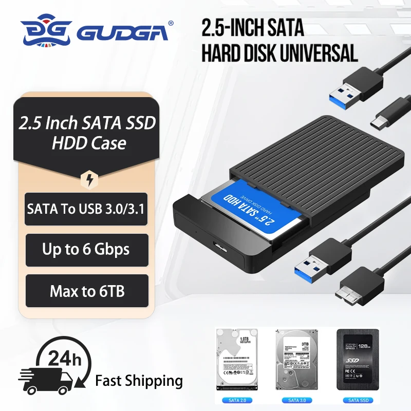 GUDGA 2.5 Inch Enclosure HDD Case SATA to USB 3.0/3.1 Cable External Hard Drive 6Gbps HD Portable Storage Device Support UASP