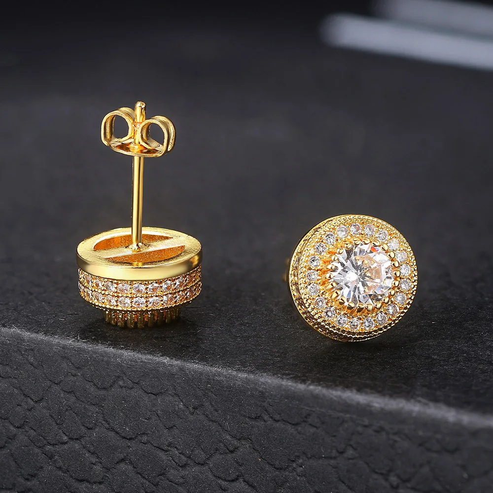 ピアス Luxury Street Wear ICE Silver 925 Earrings O unisexual Iced Diamond Square Stud Hip-Hop Vermeil Earrings in 925