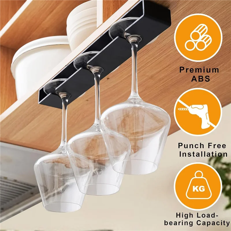Wine Glass Holder Wine Glass Rack 2 Pack, No Drilling Holder Under Cabinet