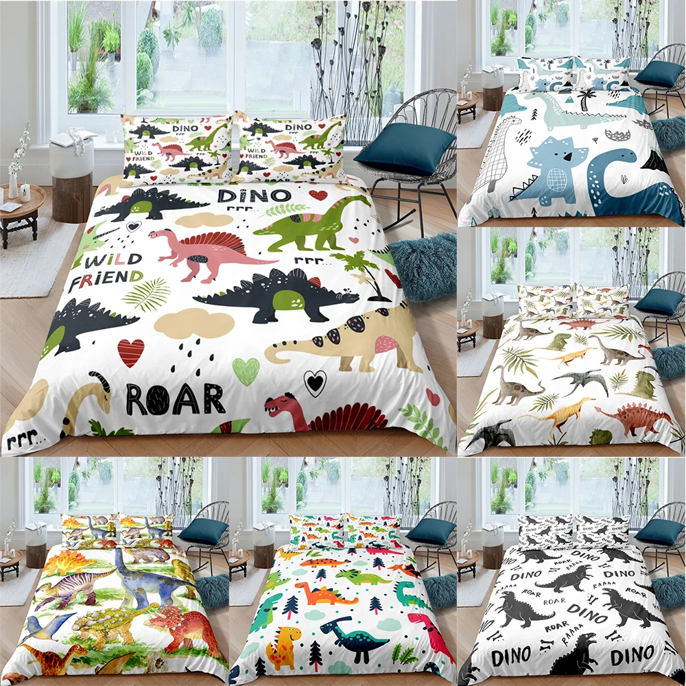 3D Dinosaur Duvet Cover Quilt Cover Cartoons Bedding Set Pillow Cases All Sizes 