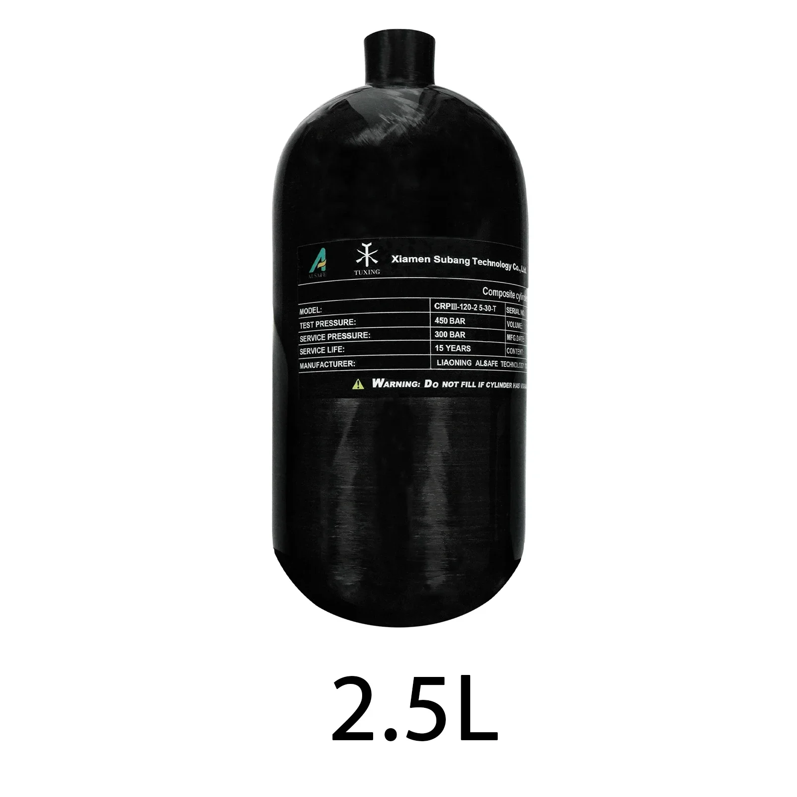 TUXING 4500Psi 2.5L Carbon Fiber Cylinder HPA 300Bar 30Mpa Mini Scuba Diving Tan