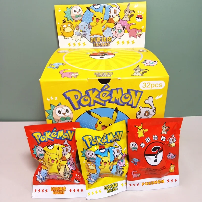 

32pcs Blind Box Pok É Mon Elf Little Monster Blind Bag Eraser Cute Pikachu Duck Scraper Eraser Children's Prize Blessing Bag