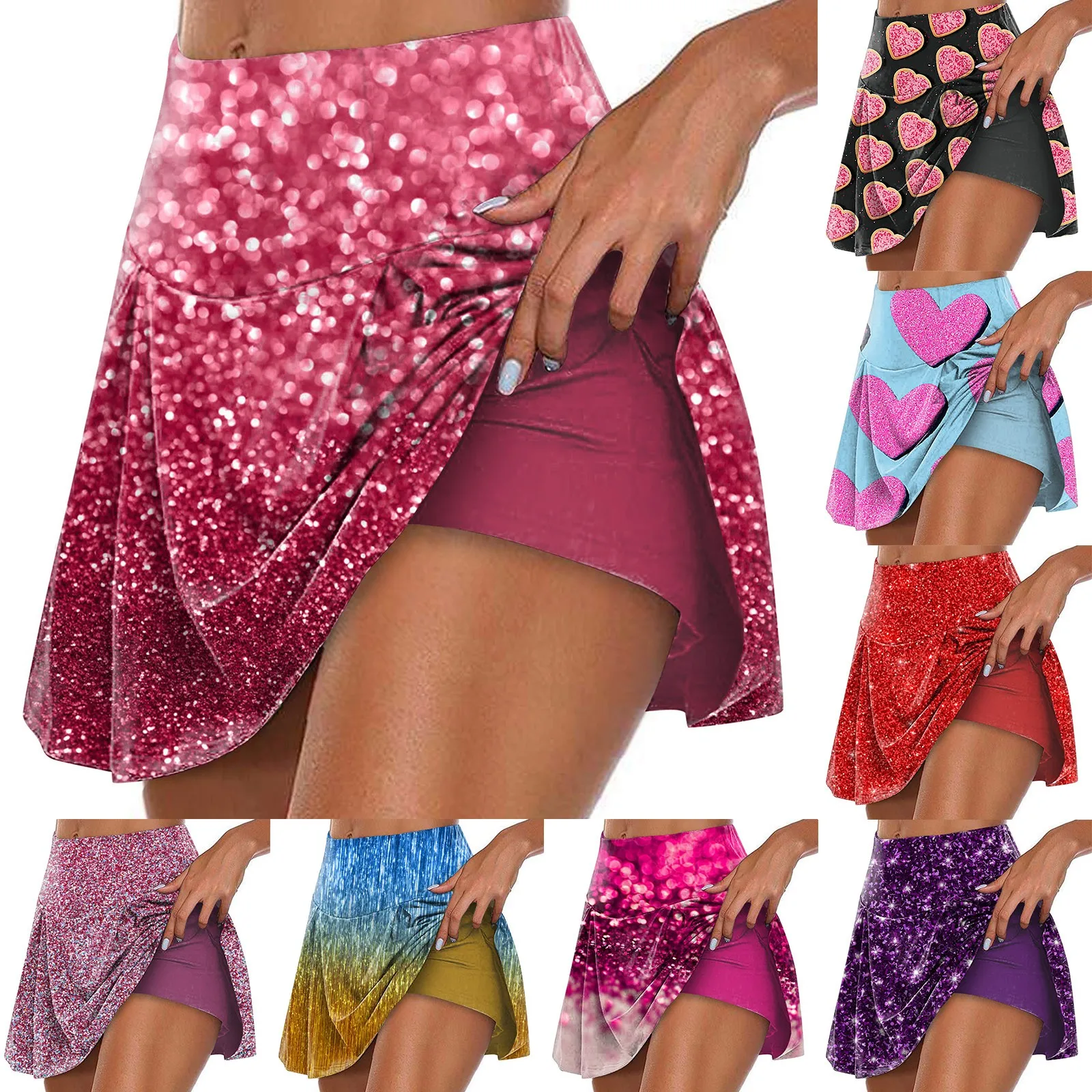 

Женская спортивная эластичная теннисная юбка с принтом, плиссированные двухслойные леггинсы с высокой талией, короткая юбка, молодежное платье, женская одежда