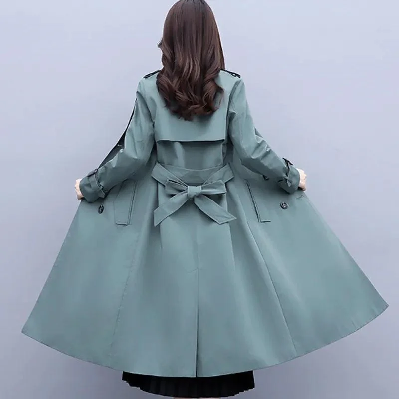 Female Mid Length Knee Length Windbreaker Women's High-end 2024 New Trendy Splicing Korean Autumn Fashion Coat Women Solid color
