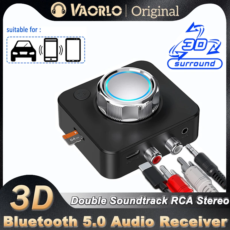 Bluetooth 5.0 Receiver 3D Stereo Tf Card Rca 3.5Mm Aux Jack Wireless Adapter For Speaker Amplifier Car Audio Transmitter Auto On
