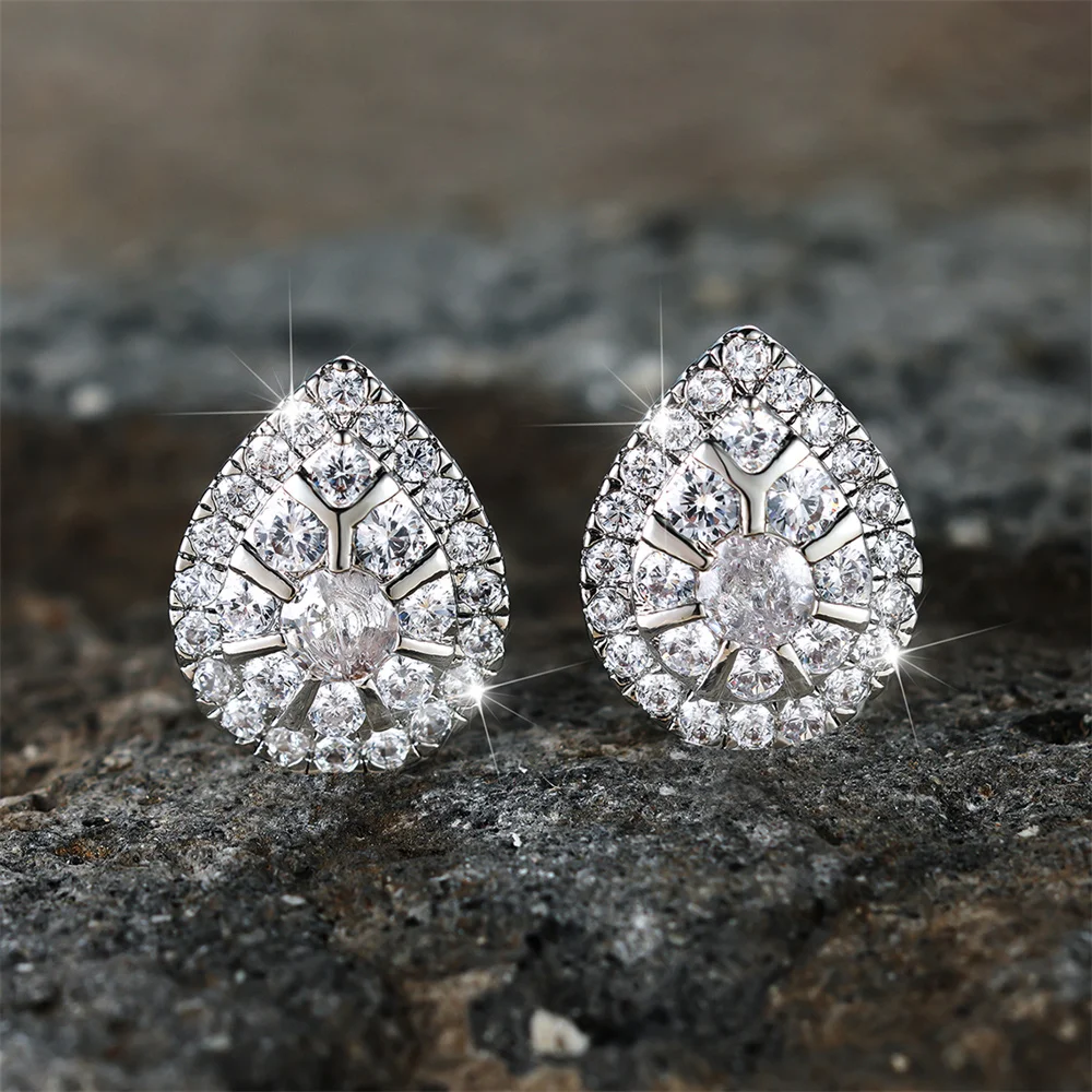 Charm Crystal Water Drop Stone White Zircon Stud Earrings For Women Vintage Silver Color Wedding Earring Valentine Jewelry Gifts