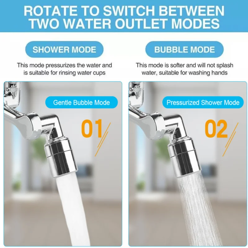 Universal 1080° Rotatable Faucet Aerator Extender Plastic Splash Filter Faucets Bubbler Nozzle Robotic Arm For Kitchen Bathroom 5