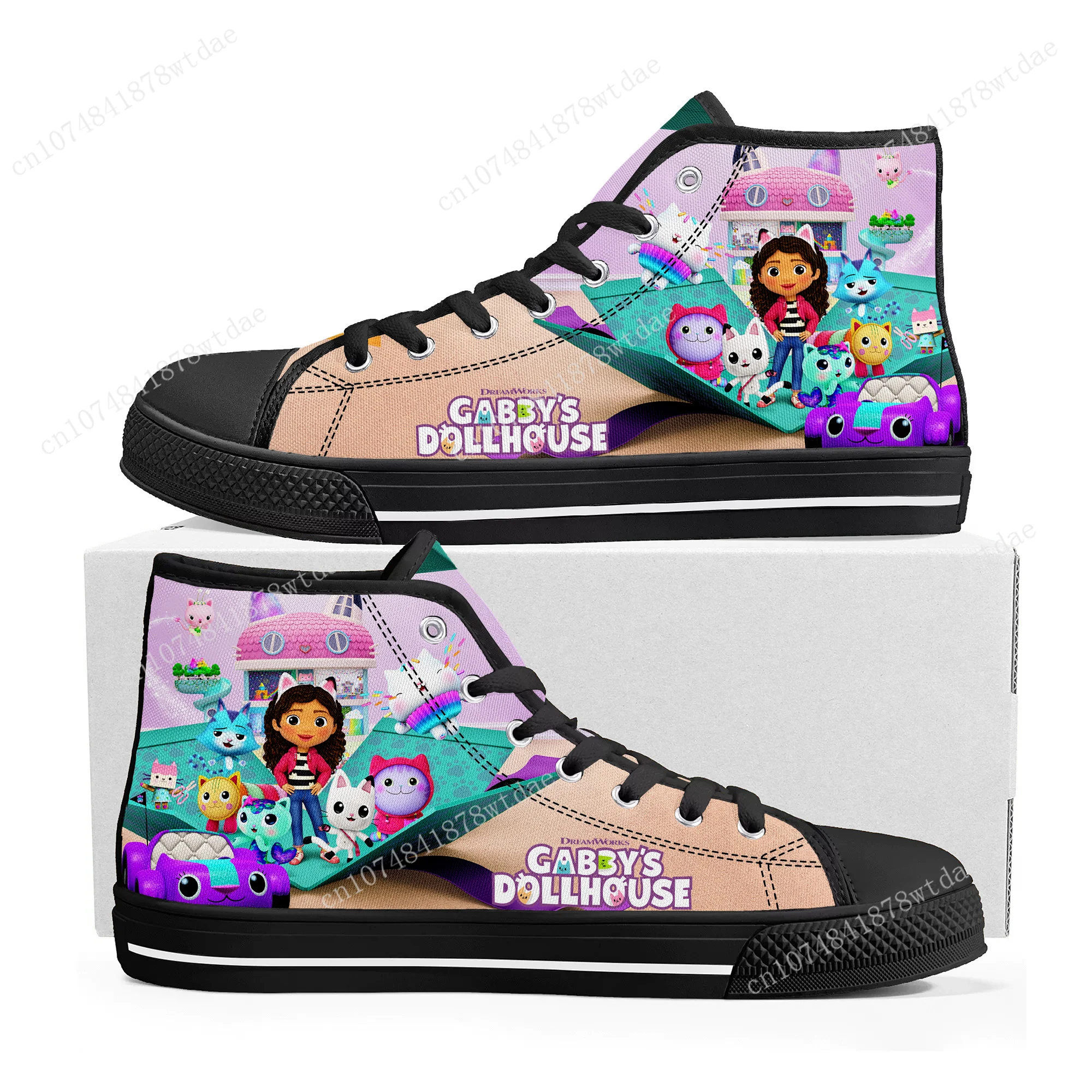 

GabbysDollhouse High Top Sneakers Mens Womens Teenager Gabbys High Quality Canvas Sneaker Anime Cartoon Casual Custom Made Shoes