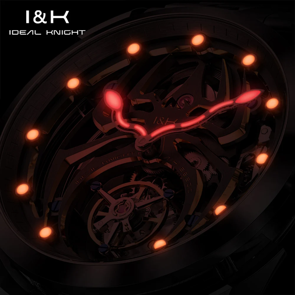 IDEAL KNIGHT 6802 Tourbillon Watch For Men Transparent Skeleton Mechanical Wristwatch Man Luxury Top Brand Limited Edition Watch