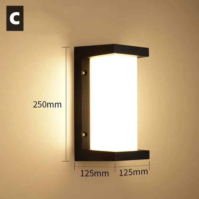 Lámpara de pared LED E27 para exteriores, 12 W, 24 W, moderna, resistente al agua, con marco de aluminio, para porche, jardín, balcón, iluminación exterior, 85-265 V