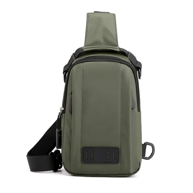 Men Nylon Crossbody Bag with USB Charging Port Multifunction Outdoor Travel Waterproof Daypack Male Casual Messenger Chest Bags ArmyGreen A