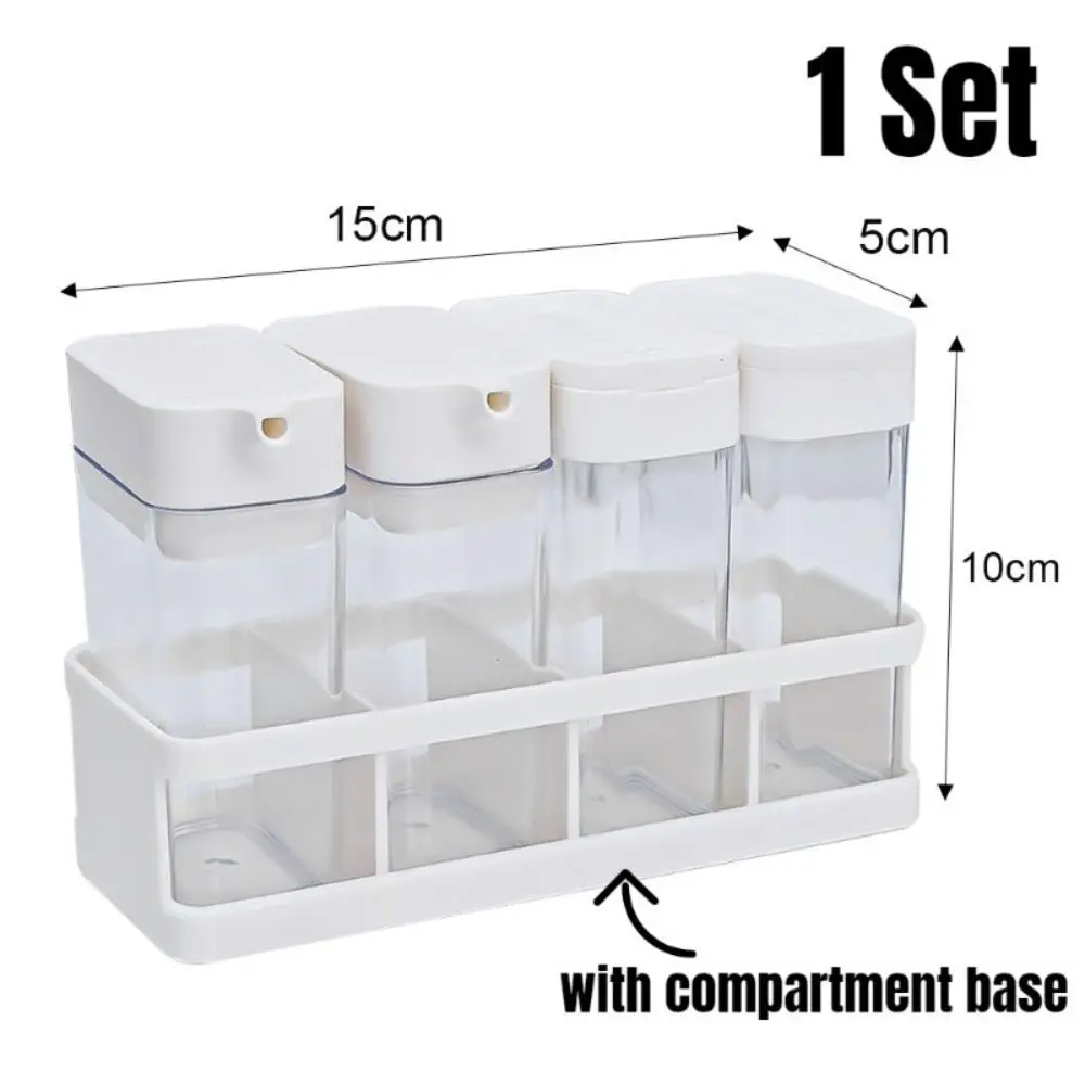 4Pcs/Set Transparent Spices Jar Oil Kettle Combination Kit Sealed Moisture-proof Seasoning Storage Box with Compartment Base 6