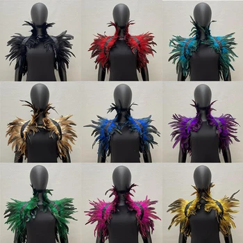 Piuma Shrug scialle Gothic Punk Feather Cape Natural Feather Shrug scialle donna Halloween Cosplay Stage Show Costume vendita calda 1