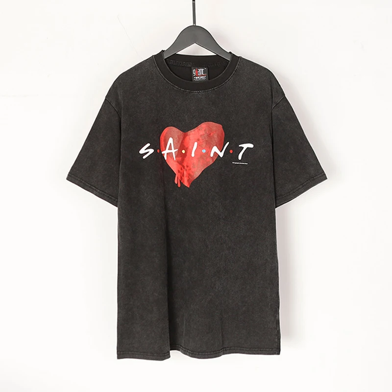 

Saint Michael T-shirt Men Woman High Quality Vintage Wash O-Neck Loose Casual Love Printing Summer Versatile Tops Tee