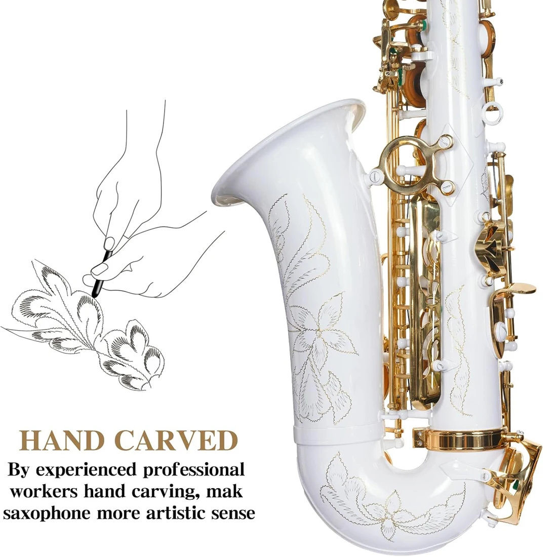 SLADE White Gold Key Alto Saxophone E Flat Saxophone Complete Set for Beginners Students with Box Cleaning Cloth Gloves Strap