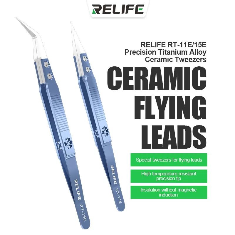 

RELIFE RT-11E/15E Stainless Steel Ceramic Precision Tweezers With Heat Resistant Anti Dissipative Static Tip Flying Wire Tweezer